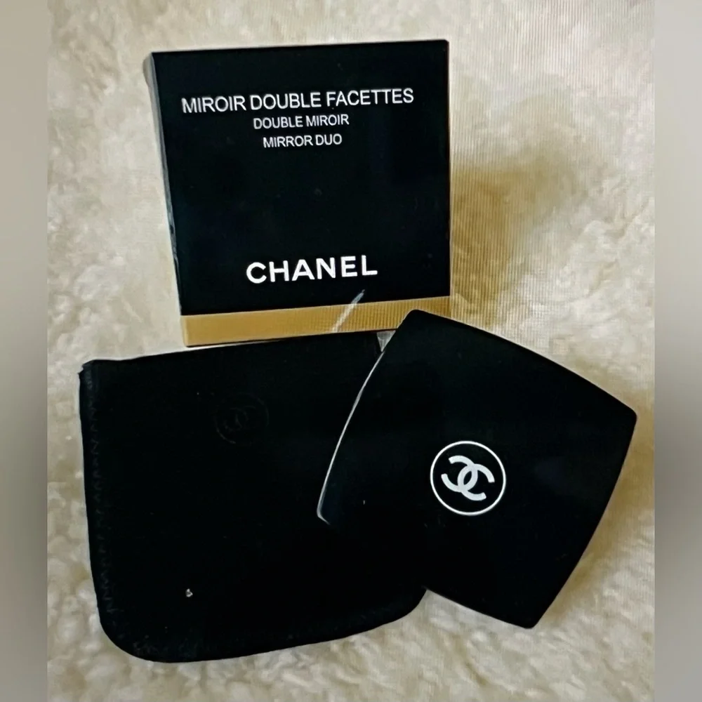 CHANEL MIROIR DOUBLE SIDED Black Slimline Mirror Compact Duo/Velvet Pouc… - Picture 9 of 9